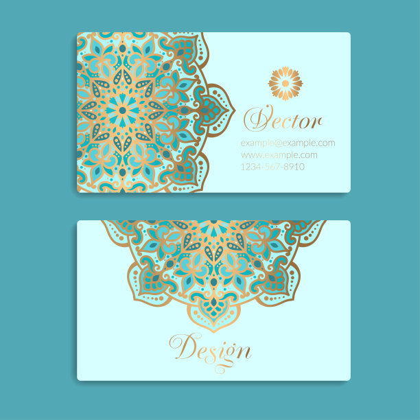 绿松石和金色的名片。矢量曼荼罗装饰模板。伟大的邀请，传单，菜单，背景，壁纸，装饰，包装或任何理想的想法。图片下载