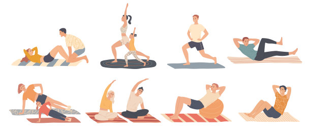 在家锻炼：人们进行体育活动和健身图片下载