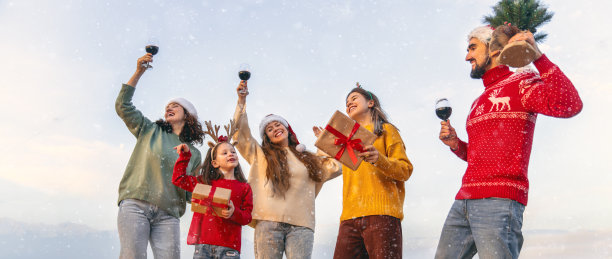 朋友们在庆祝圣诞节图片下载