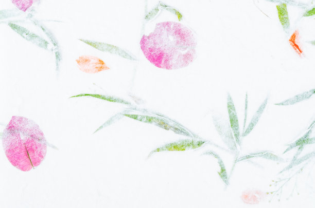 手工回收的花和叶子纸背景。图片下载
