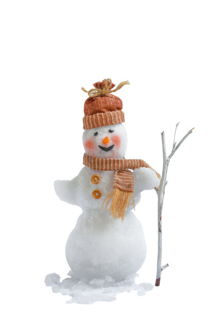 孤立的快乐雪人在白色背景与扫帚，圣诞节和新年的概念图片下载