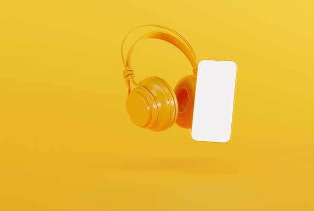 背景是耳机和电话。图片下载