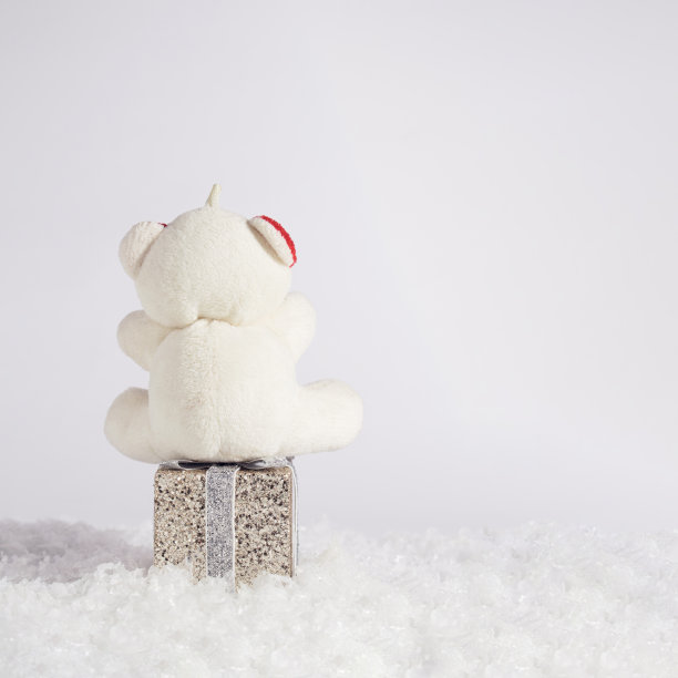 白熊坐在礼品盒上图片下载