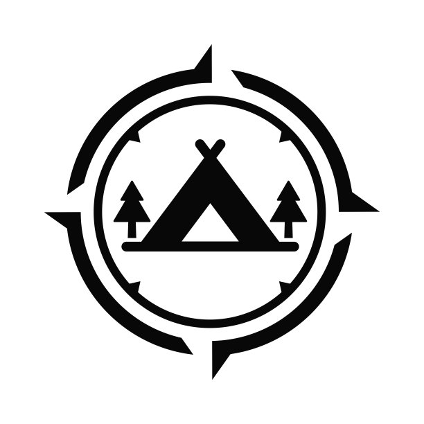 露营帐篷向量。指南针向量图片下载