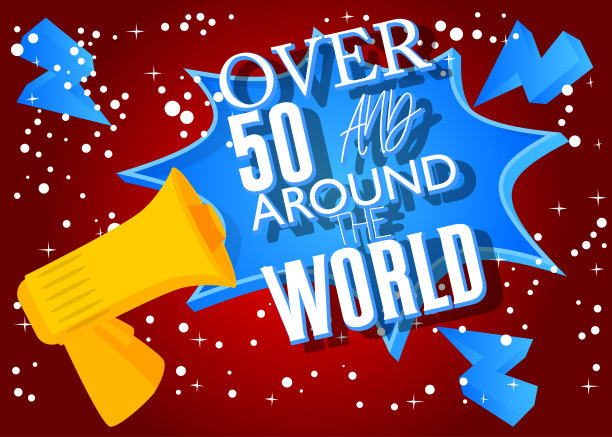 超过50和世界各地的卡通扩音器文本。矢量公告插图。图片下载