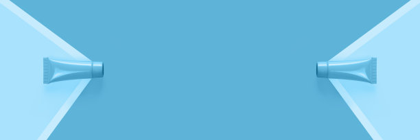 空白管布局在蓝色背景。横幅。图片下载