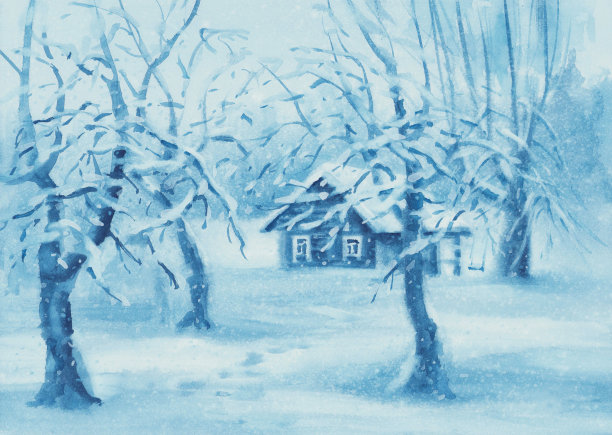 冬季景观以一色水彩为背景图片下载