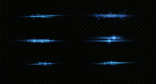 运动灯光效果的横幅。蓝线。蓝色背景上的速度效果。光、速度和移动的线条。矢量镜头光晕。图片下载