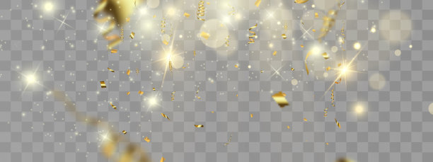 金色蛇纹石和五彩纸屑隔离在黑色背景上。矢量插图。图片下载