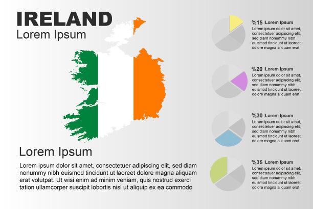 爱尔兰信息图一般使用矢量模板与饼图图片下载