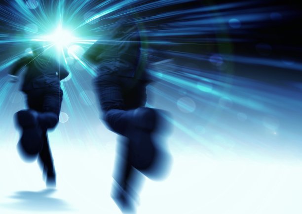 三维插图的商人奔向未来与商业挑战的概念图片下载