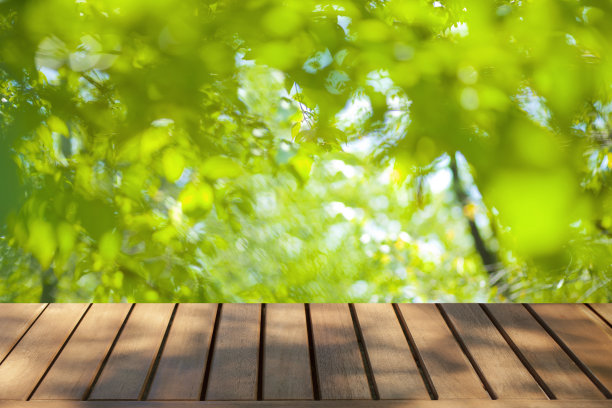 木桌与公园散景背景图片下载