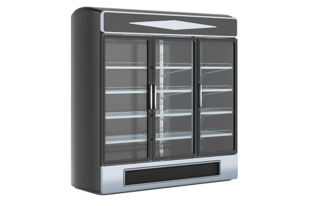 组合冰箱冷冻室采购员。三段玻璃门双温跟单器，三维渲染图片下载