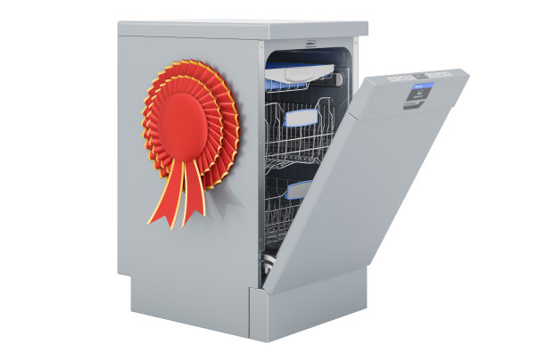 洗碗机与最佳选择徽章，3D渲染图片下载