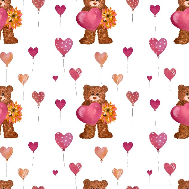 熊心花气球可爱图案水彩图片下载