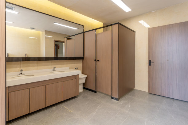 新公厕空脸盆和镜子图片下载