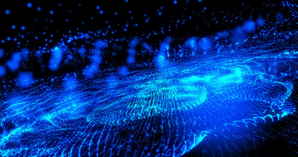 抽象的背景与蓝色移动的飞行条纹，线条数码高科技的蓝色烟雾颗粒表面图片下载