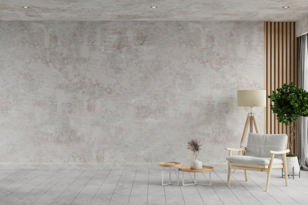 混凝土室内家具和装饰，风格阁楼。图片下载