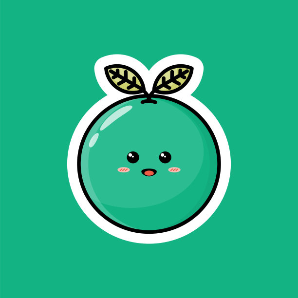 可爱的水果卡通人物，快乐的微笑表情。平面矢量设计，剪贴艺术与快乐的脸。适用于商业推广图标、吉祥物或贴纸。绿色柑橘插图。图片下载