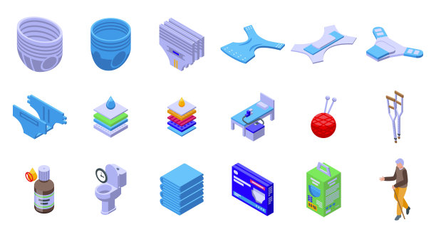 成人纸尿裤图标设置等距矢量。层板图片下载