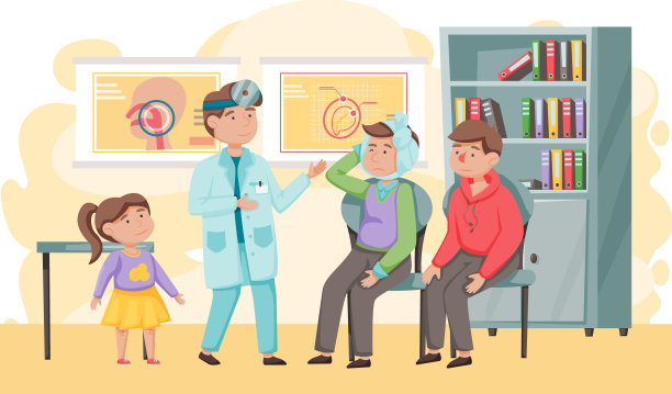 耳科医生与病人交谈。耳鼻喉科保健医学或耳鼻喉科疾病图片下载