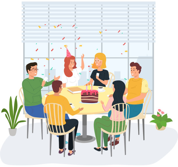 生日派对，办公室娱乐。职工组织放假，祝贺同事图片下载