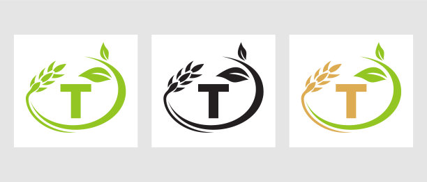 字母T农业标志。农业综合企业，生态农场设计模板图片下载