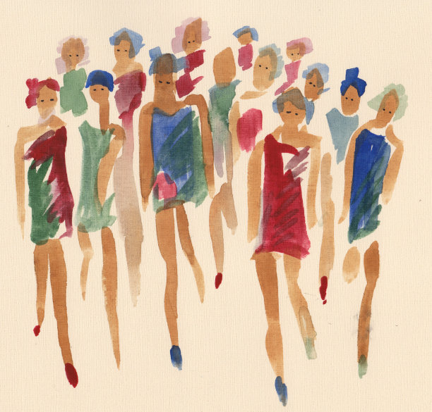 时装模特穿着时髦的裙子走在t台上图片下载