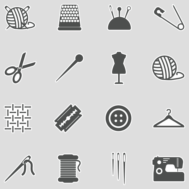 针织，缝纫和针线活图标。贴纸设计。矢量插图。图片下载