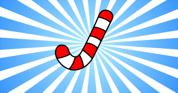 节日糖果手杖白色与红条纹薄荷肉桂口味的圣诞新年卡通风格在蓝色射线背景。抽象的背景图片下载