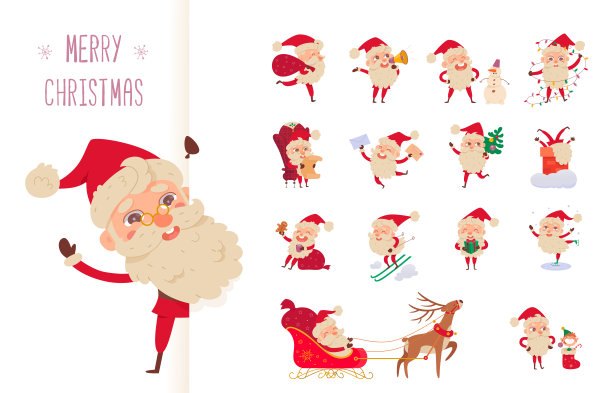 圣诞老人的文字为圣诞快乐贺卡，动作为快乐爷爷图片下载