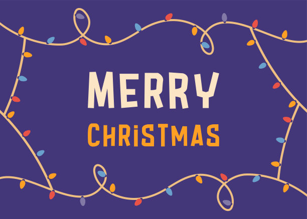 圣诞贺卡模板与光花环装饰。圣诞新年快乐，寒假背景图片下载