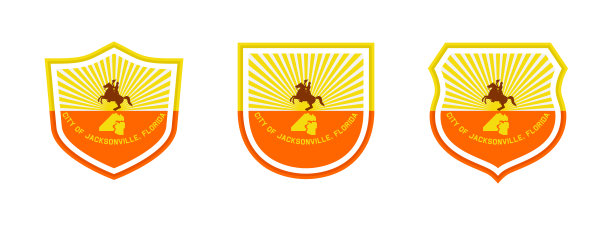 盾牌图标设置与杰克逊维尔市旗帜隔离在白色背景上。矢量图图片下载