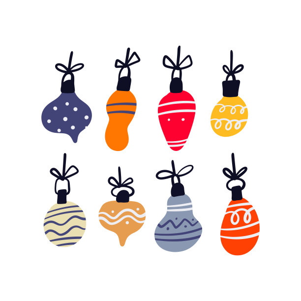 一套圣诞拉皮翁插图与线艺术装饰的复古设计风格图片下载