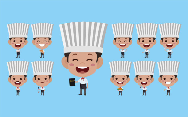 不同姿势的厨师角色集图片下载