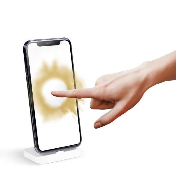 手指敲击在空白背景上爆炸的手机屏幕模型|高级照片图片下载