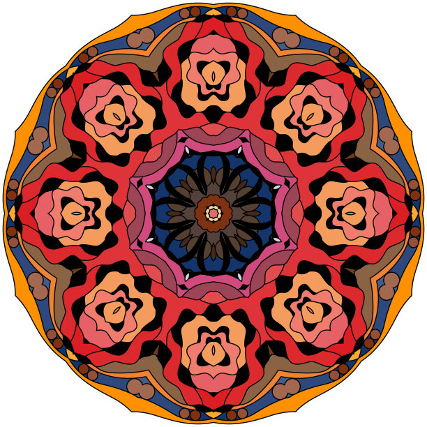 彩色可爱的曼荼罗。装饰性的不寻常的圆形装饰品。图片下载