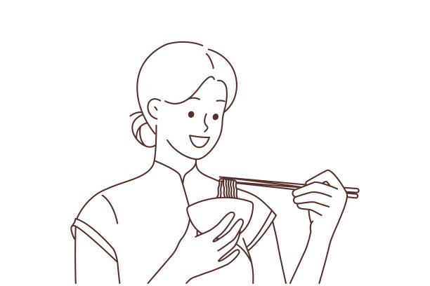 微笑的女人用筷子吃面条图片下载