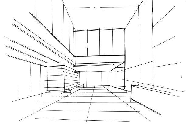 大堂办公素描，办公接待大厅区域，现代设计，矢量，二维插图图片下载