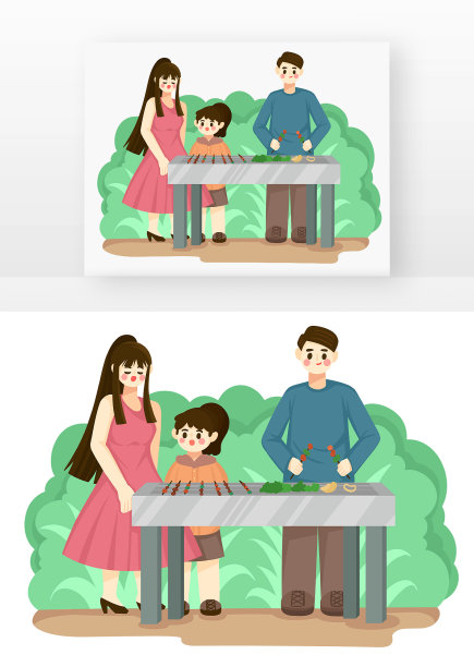 春天春游烧烤游玩一家人野炊烧烤架树木图片下载