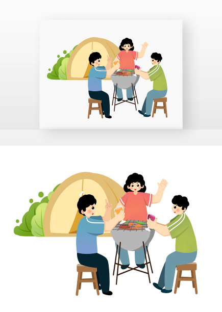 春天春游一群人烧烤游玩烤串帐篷野炊吃烧烤图片下载