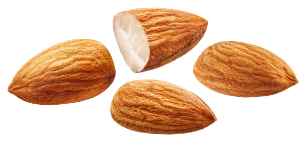 杏仁分离在白色背景，收集图片下载