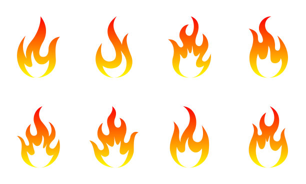 火焰插图图标集(白色背景，矢量，剪切)图片下载