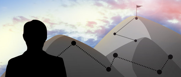 创意。目标和客观目标-剪影商业领袖的成功和计划朝着明确的目标概念在天空背景。复制空间，横幅，网站，3d渲染图片下载