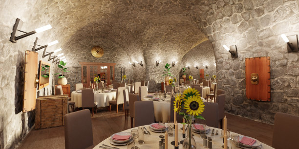 真实的3D渲染酒窖餐厅图片下载