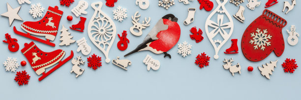 蓝色背景的圣诞玩具图片下载