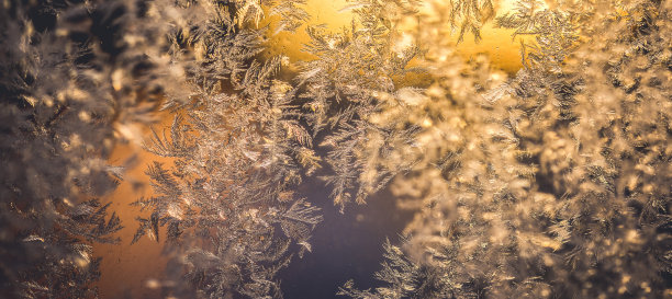 冰花结在窗户上。冬季冷纹图案。宏观的观点。霜晶体图片下载