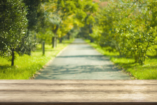 木桌与森林散景背景图片下载