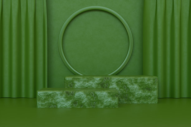 空白绿色岩石混凝土讲台，台座，展台，展览舞台，产品展示绿色背景新年圣诞色彩图片下载