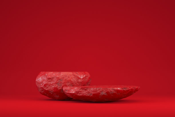 空白红色岩石混凝土讲台，台座，展台，展览舞台，产品展示红色背景新年圣诞色彩图片下载